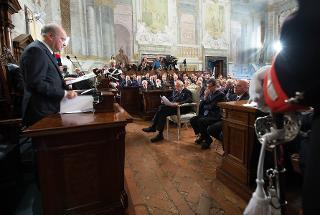 Il Presidente Giorgio Napolitano nel corso della relazione del Presidente del Consiglio di Stato Giorgio Giovannini, in occasione della cerimonia di inaugurazione dell'Anno Giudiziario
