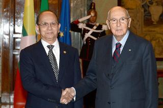 Il Presidente Giorgio Napolitano con il Signor Thein Sein, Presidente della Repubblica dell'Unione del Myanmar in visita in Italia