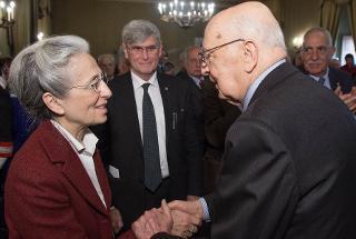 Il Presidente Giorgio Napolitano saluta la nipote della Senatrice a Vita Rita Levi Montalcini, Sig.ra Piera Levi Montalcini