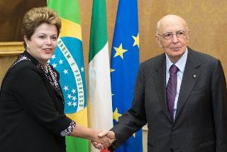 Il Presidente Giorgio Napolitano con Dilma Rousseff, Presidente della Repubblica Federativa del Brasile