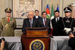 Il Presidente Giorgio Napolitano al termine delle consultazioni