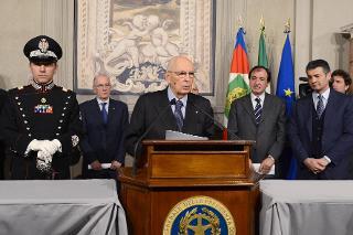 Il Presidente Giorgio Napolitano nel corso della dichiarazione in occasione del conferimento dell'incarico