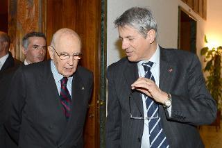 Il Presidente della Repubblica Giorgio Napolitano con il Prof. Luigi Frate, Rettore dell'Ateneo in occasione del convegno dal titolo "Paolo Spriano storico e militante", organizzato dalla Fondazione Istituto Gramsci all'Università degli Studi "La Sapienza