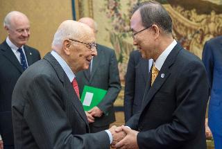 Il Presidente Giorgio Napolitano accoglie Ban Ki-Moon, Segretario generale delle Nazioni Unite
