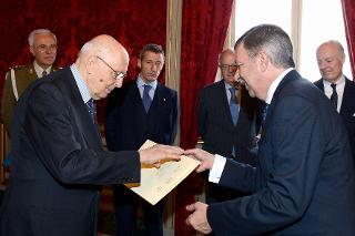 Il Presidente Giorgio Napolitano con il Signor Amr Mostafa Kamal Helmy, nuovo Ambasciatore della Repubblica Araba d'Egitto in occasione della presentazione delle Lettere Credenziali