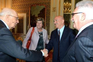 Il Presidente Giorgio Napolitano con Susanna Camusso, Raffaele Bonanni e Luigi Angeletti, Segretari Generali della C.G.I.L., C.I.S.L. e U.I.L