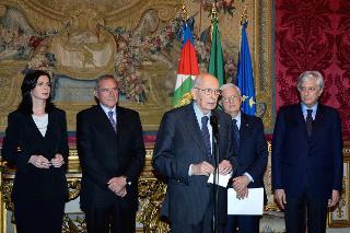 Il Presidente Giorgio Napolitano durante la dichiarazione dopo la comunicazione dell'esito del voto