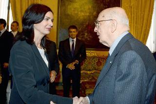 Il Presidente Giorgio Napolitano con Laura Boldrini, Presidente della Camera dei deputati, in occasione della comunicazione dell'esito del voto