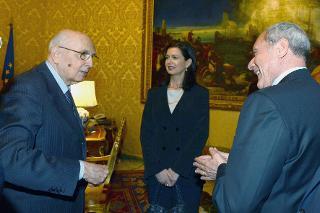 Il Presidente Giorgio Napolitano con Pietro Grasso, Presidente del Senato e Laura Boldrini, Presidente della Camera dei deputati, in occasione della comunicazione della sua elezione a Presidente della Repubblica