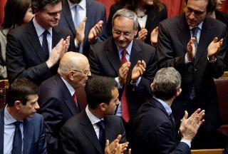 Il Presidente Giorgio Napolitano in occasione della cerimonia di giuramento davanti al Parlamento in seduta comune