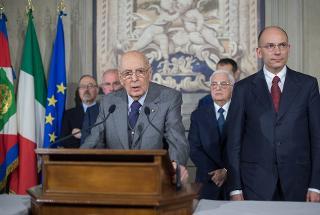 Il Presidente Giorgio Napolitano con il Presidente del Consiglio incaricato Enrico Letta
