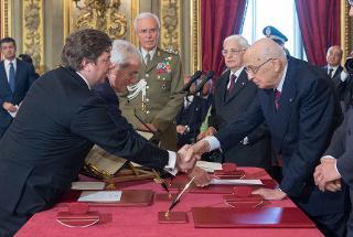 Il Presidente Giorgio Napolitano con il neo Ministro per la Pubblica Amministrazione e la semplificazione Gianpiero D'Alia