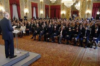 Il Presidente Giorgio Napolitano durante il suo intervento in occasione della cerimonia con i nuovi Maestri del Lavoro