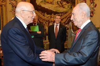 Il Presidente Giorgio Napolitano con Shimon Peres, Presidente dello Stato d'Israele