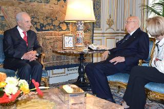 Il Presidente Giorgio Napolitano con Shimon Peres, Presidente dello Stato d'Israele, durante i colloqui