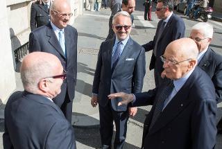 Il Presidente Giorgio Napolitano al suo arrivo al CSM accolto dal Vice Presidente Michele Vietti, dal Procuratore Generale e dal Primo Presidente della Corte di cassazione Gianfranco Ciani e Ernesto Lupo