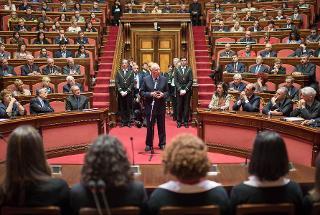 Il Presidente Giorgio Napolitano nell'Aula del Senato in occasione della cerimonia del Giorno della Memoria dedicato alle vittime del terrorismo