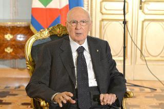 Il Presidente Giorgio Napolitano durante il videomessaggio in occasione dell'inaugurazione del Salone del Libro di Torino