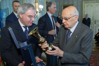 Il Presidente Giorgio Napolitano con Maurizio Beretta, Presidente della Lega Nazionale Professionisti Serie A della FIGC