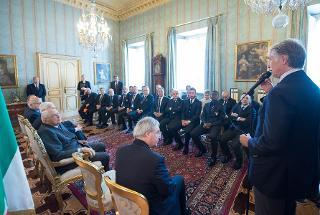 Un momento dell'incontro del Presidente Giorgio Napolitano con le delegazioni delle squadre di calcio finaliste della Coppa Italia 2013