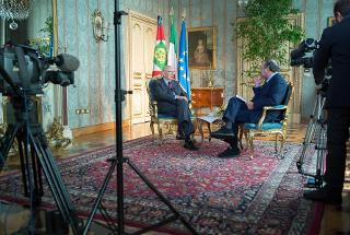Il Presidente Giorgio Napolitano nel corso dell'intervista con il Direttore del TG5 Clemente Mimun
