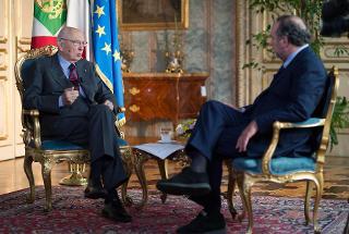 Il Presidente Giorgio Napolitano nel corso dell'intervista con il Direttore del TG5 Clemente Mimun