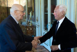 Il Presidente Giorgio Napolitano accoglie Giorgio Armani, Presidente e Amministratore Delegato della "Giorgio Armani S.p.A."