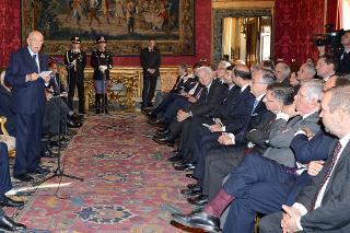 Il Presidente Giorgio Napolitano durante il suo intervento in occasione dell'incontro con i componenti la Commissione per le Riforme Costituzionali