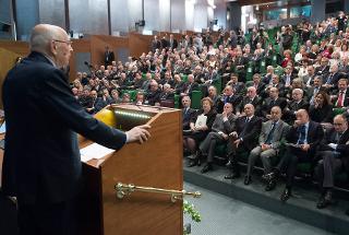 Il Presidente Giorgio Napolitano alla Scuola Superiore dell'Amministrazione dell'Interno per la cerimonia di apertura della Conferenza dei Prefetti