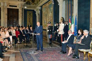 Il Presidente Giorgio Napolitano nel corso del suo intervento alla cerimonia di presentazione dei candidati ai Premi David di Donatello 2013