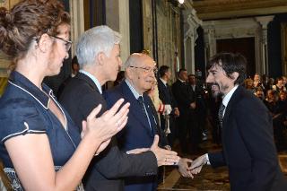 Il Presidente della Repubblica Giorgio Napolitano con Luigi Lo Cascio in occasione della presentazione dei candidati ai Premi &quot;David di Donatello&quot; per l'anno 2013