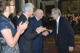 Il Presidente Giorgio Napolitano con Roberto Herlitzka in occasione della presentazione dei candidati ai Premi &quot;David di Donatello&quot; per l'anno 2013