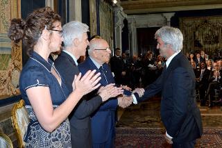 Il Presidente Giorgio Napolitano con Domenico Procacci in occasione della presentazione dei candidati ai Premi &quot;David di Donatello&quot; per l'anno 2013
