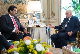 Il Presidente Giorgio Napolitano nel corso dei colloqui con Nicolas Maduro Moros, Presidente della Repubblica Bolivariana del Venezuela