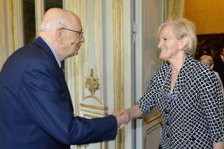 Il Presidente Giorgio Napolitano accoglie Livia Turco, Presidente della Fondazione Nilde Iotti, al Quirinale