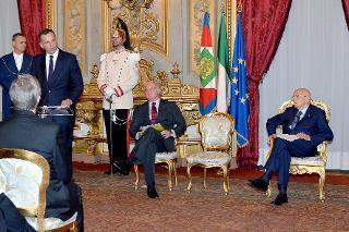 Il Presidente Giorgio Napolitano nel corso della cerimonia di premiazione dei vincitori dell'Eni Award 2013
