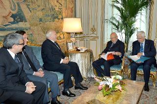 Il Presidente Giorgio Napolitano con Angelo Marcello Cardani, Presidente dell'Autorità per le Garanzie nelle Comunicazioni ed i componenti l'Autorità, durante i colloqui