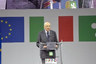 Il Presidente della Repubblica Giorgio Napolitano nel corso del suo intervento alla Sessione Istituzionale di "Verso Expo 2015"