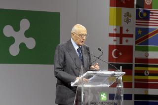Il Presidente della Repubblica Giorgio Napolitano nel corso del suo intervento alla Sessione Istituzionale di "Verso Expo 2015"