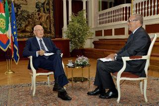 Il Presidente Giorgio Napolitano in occasione dell'intervista per la XXXIV edizione del Meeting per l'amicizia tra i popoli