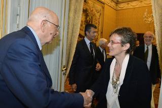 Il Presidente Giorgio Napolitano accoglie la Senatrice a vita Prof.ssa Elena Cattaneo, al Quirinale