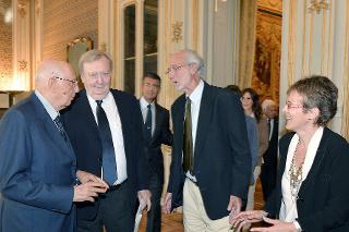 ll Presidente Giorgio Napolitano con i Senatori a vita Carlo Rubbia, Renzo Piano ed Elena Cattaneo
