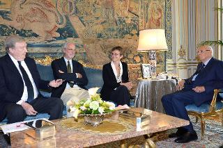 Un momento dell'incontro del Presidente della Repubblica con i Senatori a vita Carlo Rubbia, Renzo Piano e Elena Cattaneo