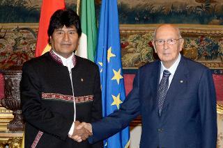 Il Presidente Giorgio Napolitano con il signor Juan Evo Morales Ayma, Presidente dello Stato Plurinazionale della Bolivia, al Quirinale