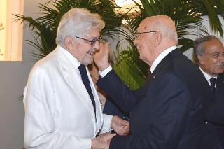 Il Presidente Giorgio Napolitano con il regista Ettore Scola in occasione della proiezione del film &quot;Che strano chiamarsi Federico! Scola racconta Fellini&quot;