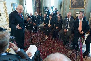 Il Presidente Giorgio Napolitano rivolge il suo indirizzo di saluto in occasione dell'incontro con una delegazione della Fondazione Telethon