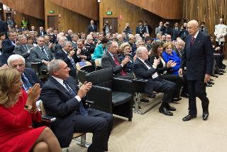 Il Presidente Giorgio Napolitano al termine del suo intervento in occasione del convegno in ricordo del Magistrato Loris D'Ambrosio