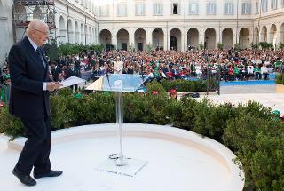 Il Presidente Giorgio Napolitano nel corso del suo intervento alla cerimonia di inaugurazione dell'anno scolastico 2013-2014