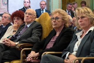 Il Presidente Giorgio Napolitano con la Signora Anna Maria Moncini e Stefania Craxi, rispettivamente moglie e figlia di Bettino Craxi, in occasione del convegno dal titolo &quot;Il Governo Craxi&quot;