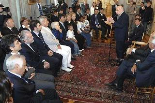 Il Presidente Giorgio Napolitano rivolge il suo indirizzo di saluto alla delegazione della Nazionale Italiana Cantanti